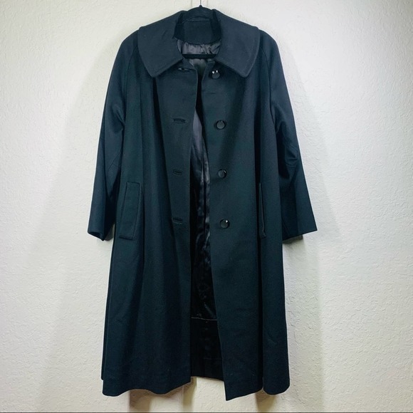 VINTAGE Union Made Retro Black Single-Breasted Wool Midi-Princess Swing‎ Coat - Picture 13 of 13